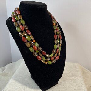 Fall Colors Acrylic & Glass Bead Necklace – Multi-Strand Jewelry, Boho Chic